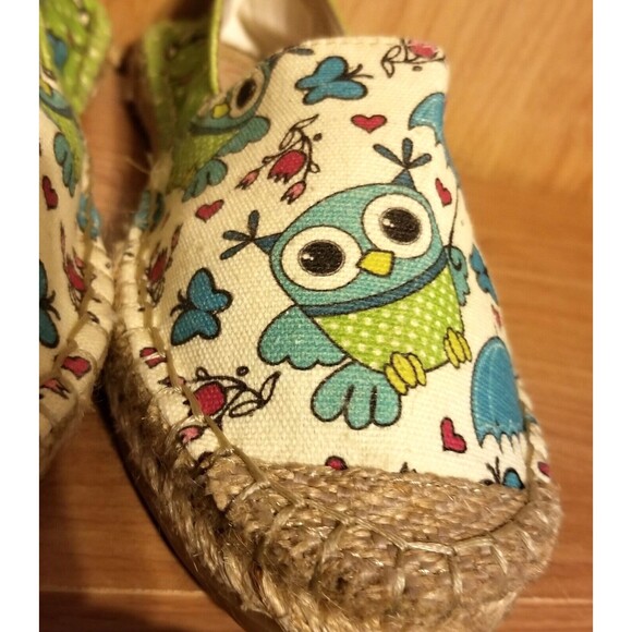 Cotto Owl Canvas Slip On Shoes Espadrille Flats Sz 8.5 Euro 40 Green - Picture 2 of 14